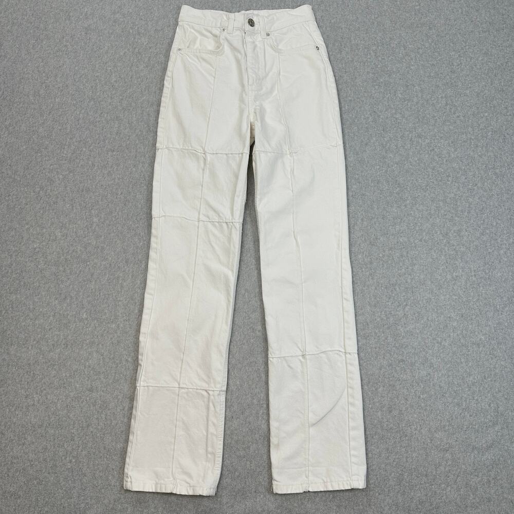 Zara Jeans WMNS 2 White Denim Straight Leg High Rise Patchwork Work Pants Casual